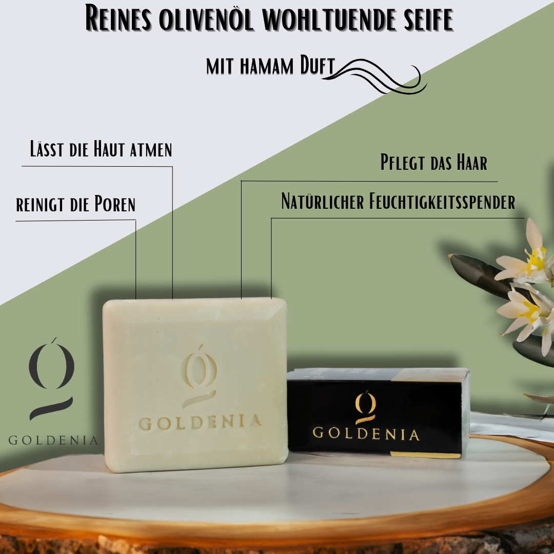 𝐆𝐨𝐥𝐝𝐞𝐧𝐢𝐚 "Seife" aus reinem Olivenöl wohltuender 𝐇𝐀𝐌𝐀𝐌 𝐃𝐔𝐅𝐓